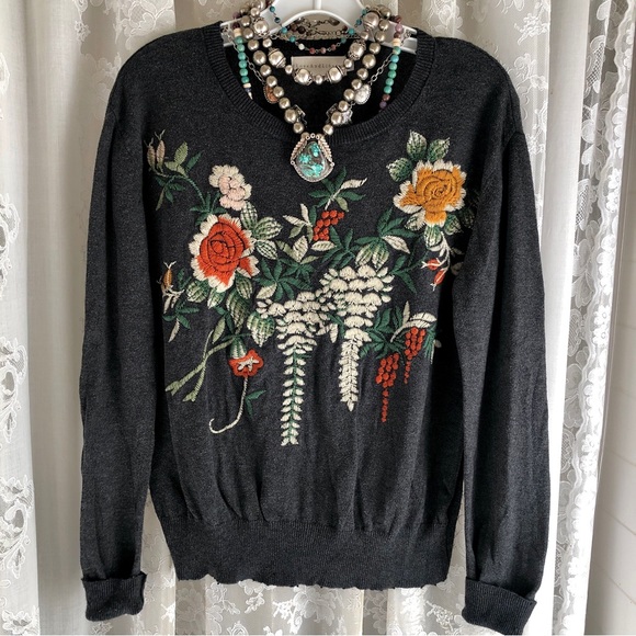 JOHNNY WAS * 4 Love & Liberty Charcoal Embroidered Lightweight Sweater - Picture 7 of 8